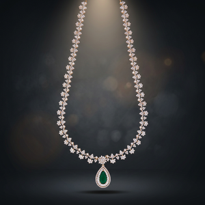 Zircon Long Flower Necklace 187817 Green Color Alloy <b>Copper</b> Link <b>Chain</b> with Pearl for Wedding Occasions - Product Image 3