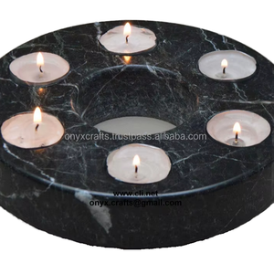 Support de bougie moderne en marbre noir zébré à 6 trous, porte-bougie en pierre fait main de la marque Croxx pour la décoration de la maison - Product Image 1