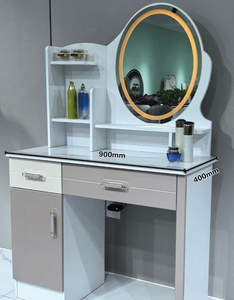 Coiffeuse Moderne et Minimaliste avec Plateau en Verre, Miroir Intégré, <span class=keywords><strong>Meuble</strong></span> <span class=keywords><strong>de</strong></span> Rangement Luxe Tout-en-un pour Chambre à Coucher - Product Image 1