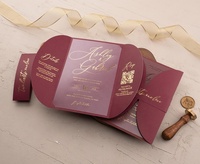 Invitations de Mariage de Luxe Personnalisées, Pliables, en Papier Acrylique Bourgogne et Doré, avec Carte RSVP à Code QR
