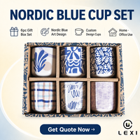 Tasse personnalisée en porcelaine au design artistique bleu nordique, motif feuillage, carreaux, gribouillis et grille, pour bistro, théière LEXI