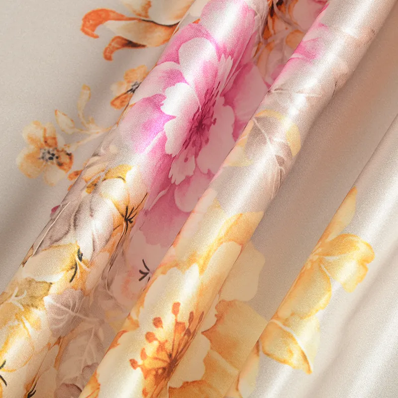 E2104 pequeno floral impressão charmeuse tela digital de 100% puro impresso tecido de cetim de seda para o vestido