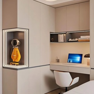 Stylish Modern Minimalist <b>Wood</b> Bedroom Set <b>Wardrobe</b> with Desk and Bookshelf for Apartment and Villa - Product Image 1