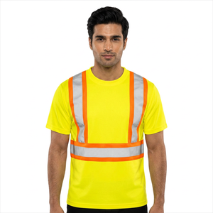 Polo de travail unisexe respirant en polyester/coton, haute visibilité, réfléchissant, sécurité, manches courtes - Product Image 1