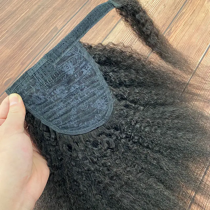 Yaki Kinky Straight Clip In Paardenstaart Hair Extensions Met Wrap Around Magic Strap Natuurlijke Kijken Virgin Human Hair Paardenstaarten