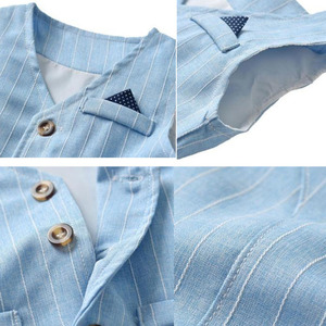 Conjunto de Ropa para Niños, Primavera y Otoño, Traje de Tres Piezas para Niños, Estilo Caballero, Azul a Rayas + Corbata de Moño, Conjuntos de Ropa para Bebés - Product Image 5