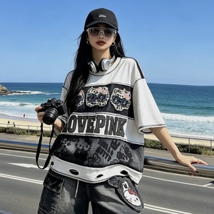 8087/FANMAJIALIE Fornitore di Qualità, T-Shirt Oversize da <span class=keywords><strong>Donna</strong></span> Resistente con Stampa Cartoon di Mickey, <span class=keywords><strong>Minnie</strong></span> e Kitty, per Uso Quotidiano - Product Image 4