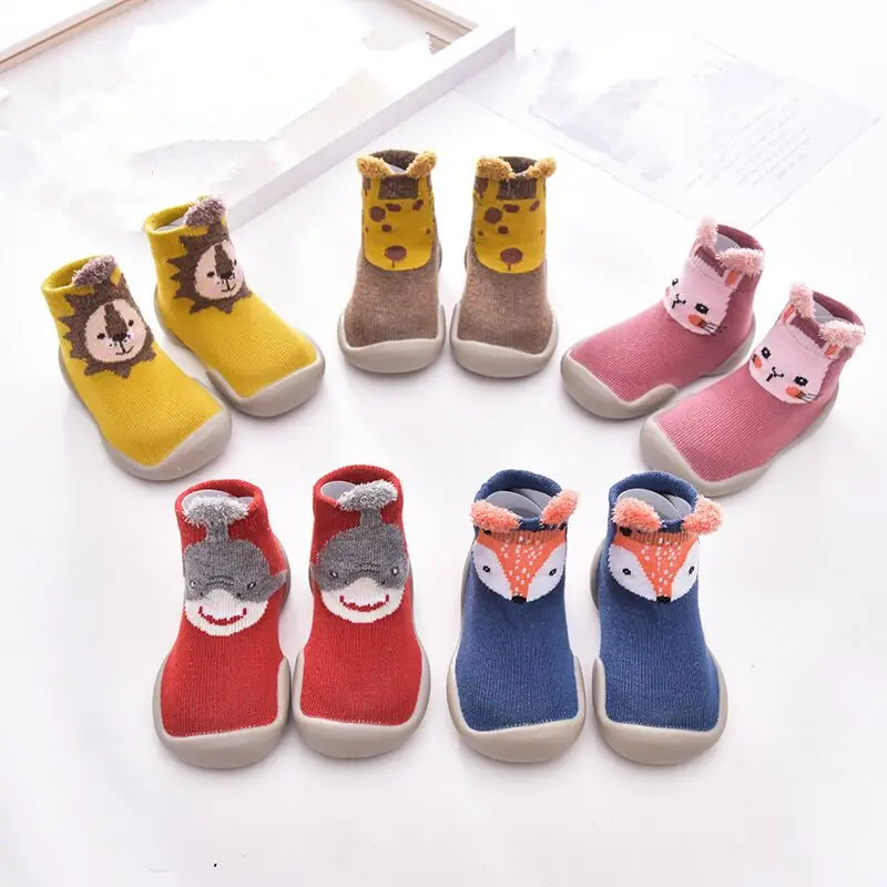 custom logo cartoon infant thick winter bamboo funny boy organic cotton non slip grip baby anti slip kids socks