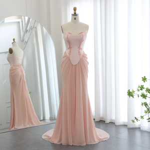 Robes de soirée sirène en mousseline de soie drapée <span class=keywords><strong>rose</strong></span> poudré faites à la main, corset perlé, <span class=keywords><strong>robe</strong></span> de mariée formelle, <span class=keywords><strong>robe</strong></span> de <span class=keywords><strong>demoiselle</strong></span> <span class=keywords><strong>d</strong></span>'<span class=keywords><strong>honneur</strong></span>, taille 220-1 - Product Image 3