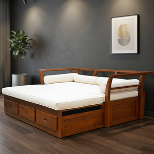 Sofá Cama para Interiores con 3 Cajones, Muebles de Madera de Teca Natural de Grado A - Product Image 2