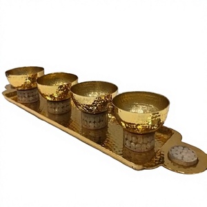 Nouveau Style Eco Material Plateau De Service De Fruits Secs Avec 4 Bols Ramadan Décor Homeware Hôtel Restaurant Bol De Chocolat En Acier Doré - Product Image 1
