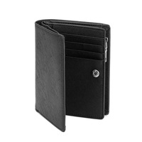 Dompet Kulit Asli Hitam Mewah Custom Harga Pabrik, Anti RFID, Tempat Kartu dan Koin, Dilengkapi Kancing dan Resleting
