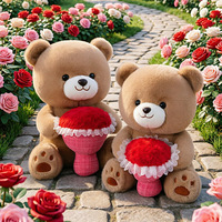 Valentijnsdag Teddybeer Pluche Speelgoed met Bloemboeket Schattig Knuffeldier Pop voor Cadeauwinkel Groothandel Detailhandel Presentatie Verkoop