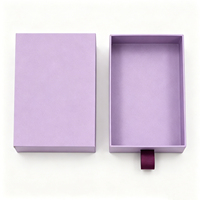 Boîte à tiroir rigide violet lilas avec logo personnalisé imprimé, boîte cadeau en papier coulissante avec ruban et languette de traction pour emballage de bijoux et cosmétiques