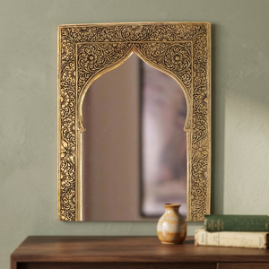 Iron Ornate Gold Moroccan Style Arched Wall Mirror <b>Islamic</b> Art Inspired <b>Frame</b> Small Irregular Shape Vintage Home Decor Made - Product Image 1