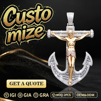 Pendentif de luxe en moissanite 925 en forme de croix de Jésus, entièrement serti, pour bijoux hip-hop masculins, gravure 3D personnalisée, étanche, avec éclairage de scène nocturne