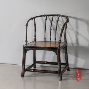 Bamboo <b>Armchair</b> Lacquered Woven Seat Handmade Chinese Style Living Room Chair - Product Image 5