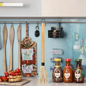 Pinceau à badigeonner pour barbecue avec manche en bois, brosse en coton pour l'alimentation des grilles à charbon et la cuisson en extérieur - Product Image 3