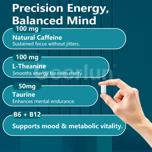 Supplément à base de plantes nootropique à la caféine naturelle avec vitamine B12 énergie et gomme à mâcher Focus L-théanine - Product Image 3
