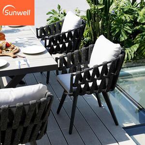 Ensemble de <span class=keywords><strong>table</strong></span> à manger extensible de luxe en <span class=keywords><strong>aluminium</strong></span> avec plateau en HPL et chaises en corde, mobilier contemporain résistant aux intempéries pour villa - Product Image 5