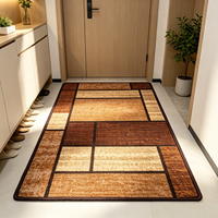Modern Rectangular Brown Geometric Block Polyester Kitchen Rugs Non Slip PVC-Coated Backing Water Absorbent Stain Resistant Easy