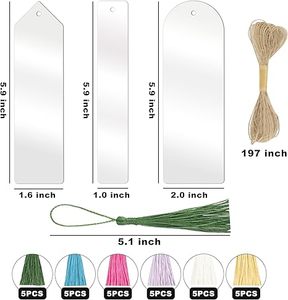 散装61PCS亚克力书签空白透明塑料30套6色流苏麻线<span class=keywords><strong>DIY</strong></span>工艺3形书签展示架 - Product Image 3