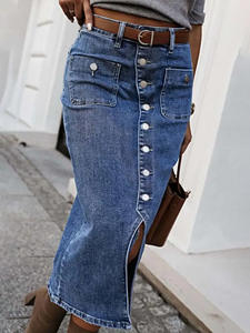 Jupes courtes en jean bleu décontractées pour femmes, sexy, à bouton simple, jeans délavés, longueur genou, taille haute, <span class=keywords><strong>jupon</strong></span> - Product Image 4