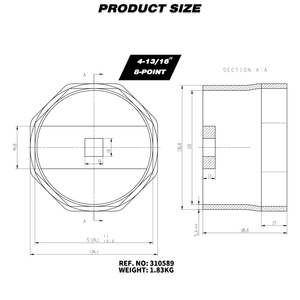 8-Point Rounded Wheel Bearing Locknut <b>Socket</b> 4-13/16 <b>Inch</b> Vehicle Tools - Product Image 2