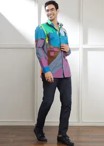 ARCO ABSTRACTO 100% Algodón Camisas casuales de verano Transpirable Servicio OEM - Product Image 3