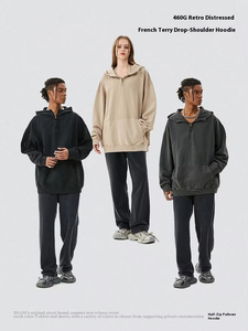 Sweat à capuche 100 % coton TL460, pull en molleton 460G pour l'automne et l'hiver avec bordure décorative zippée, coupe ample et motif uni - Product Image 2