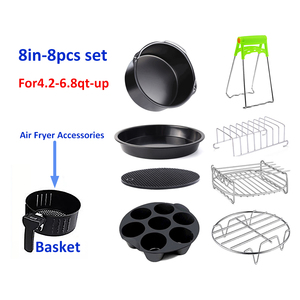 8-Inch 8-Piece Stainless Steel Accessory Kit for Household Use Includes Deep Double Grill Pizza Dish <strong>Air</strong> <strong>Fryer</strong> Cake <strong>Basket</strong> - Product Image 3