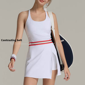 Benutzer definierte Kontrast Taille ärmellose Sporthalle tragen Golf Rock Frauen einteiliges Tennis kleid mit kurzer Tasche - Product Image 6
