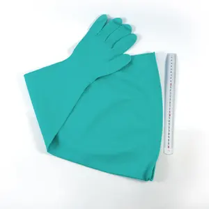 ถุงมือกล่องแห้งยางข้อมือยาวไนไตรล์สีเขียวสีขาวแขนฉนวนถุงมือทนสารเคมี