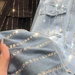 Camicie e camicette in Denim <span class=keywords><strong>Oversize</strong></span> con diamanti a righe di tendenza autunno 2025 abbigliamento <span class=keywords><strong>donna</strong></span> ampia giacca Casual in Denim - Product Image 1