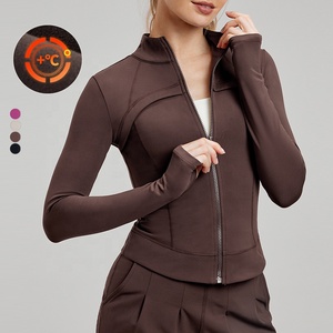 Chaqueta de correr de lana para mujer, resistente al agua, con cremallera completa, para invierno, clima frío, chaquetas térmicas de entrenamiento para ciclismo con agujeros para los pulgares - Product Image 1