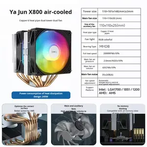 Enfriador de CPU Yajun X800, Refrigeración por Aire, Seis Tubos de Cobre, Doble Torre, Silencioso 25dBA, LED Multicolor, 66.17CFM, Rodamiento de Aleación - Product Image 6