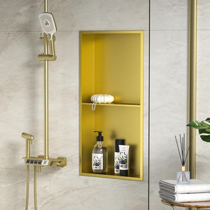 Carrelage mural de niche étanche 60x30cm pour <span class=keywords><strong>douche</strong></span> moderne de luxe Insert exclusif <span class=keywords><strong>noir</strong></span> <span class=keywords><strong>mat</strong></span> or brossé 2 étagères Design pour salles de bains - Product Image 5