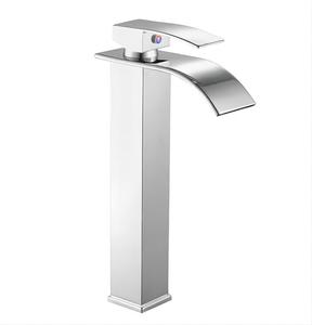 Grifo de lavabo de baño de acero inoxidable de fábrica, grifo mezclador de caño de <span class=keywords><strong>cascada</strong></span> cuadrado, grifo de lavabo de un solo mango - Product Image 1