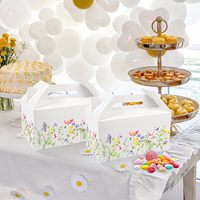Boîtes cadeaux en papier à imprimé floral avec poignée pour emballer des bonbons, des biscuits et des cadeaux de fête