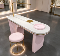 Station de Salon de Beauté Professionnelle Moderne et Luxueuse avec Comptoir en Marbre, Ensemble de Table de Manucure en Bois, Collecteur de Poussière et Bureau Technique pour Ongles