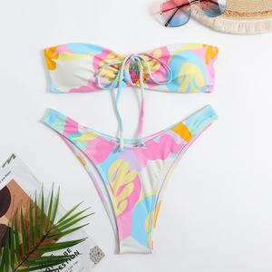 Ensembles de bikinis 2 pièces écologiques pour femmes, personnalisables OEM, maillots de bain sexy avec logo frontal, manches courtes et short de bain - Product Image 6