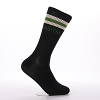 Chaussettes Athlétiques Premium Noires Personnalisées, Rayures Vertes et Blanches sur le Revers, Logo Tricoté Personnalisé, Idéales pour Commandes en Gros pour Marques et Événements