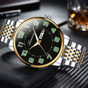 Reloj digital para hombre con esfera grande, reloj de cuarzo, reloj de pulsera sólido con correa de acero, calendario doble, resistente al agua. - Product Image 3