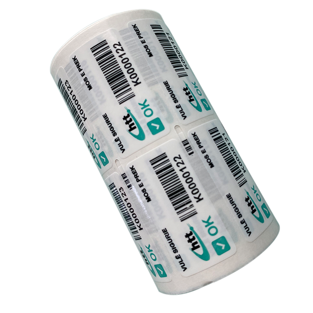 Custom Printed Tamper Evident Barcode Security Labels with Logo and Sequential Serial Numbers on Roll
