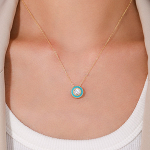 Collar con Colgante Individual Personalizable en Plata de Ley S925 con Circonita Redonda y Esmalte Azul, Versión en Cobre, Regalo para Mujer - Product Image 5