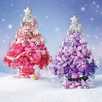 Ensemble de blocs de construction pour arbre de Noël, 2 pièces, modèle de briques florales roses et violettes avec étoile et flocon de neige, décoration de Noël DIY, cadeau