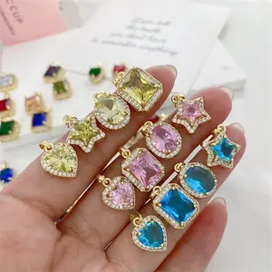 Wholesale gold plated jewelry accessories multi color zirconia crystal cz charms pendants for necklace bracelets jewelry