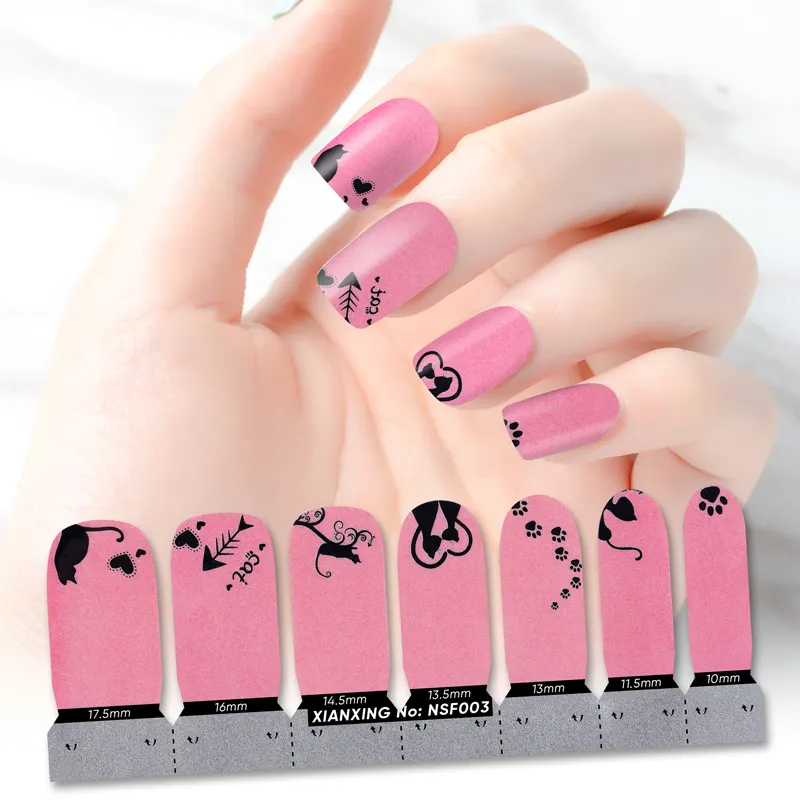 Nail Wraps Groothandel Glitter Kleurrijke Gemakkelijk Gebruik 3d Roze Zwart Patroon Nail Sticker