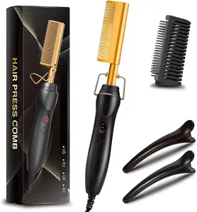 2024Portable 450 F haute chaleur fer à lisser électrique brosse chaude fer à friser personnalisé céramique pressage peigne pour cheveux noirs perruques