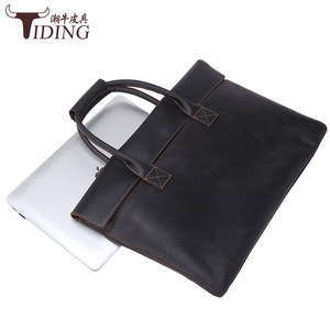Tiding Genuine Leather Business <b>Briefcase</b> 15.6 Inch Laptop Bag Men Durable Solid Color Dark Brown - Product Image 2